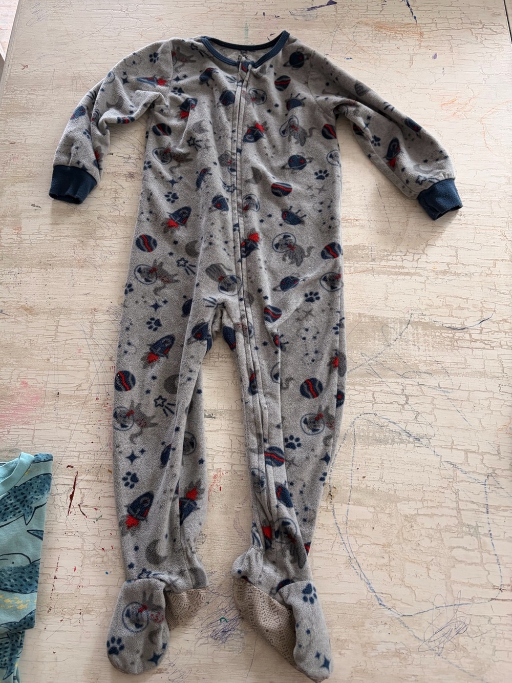 Kids Headquarters Grey Space Rocket Footed One-Piece Pajama